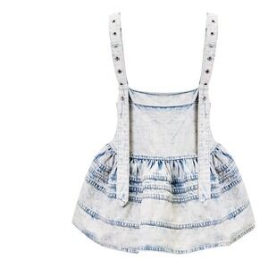 PROENZA SCHOULER acid Wash Denim Peplum Top Grommet Strap Ruffle Hem Lt Blue 0 S